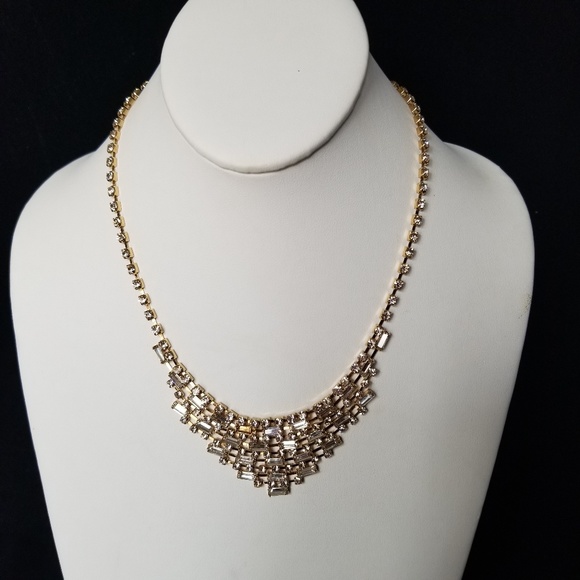 Prom Wedding Gold Rhinestone Elegant Necklace Valentines Day - Picture 4 of 6